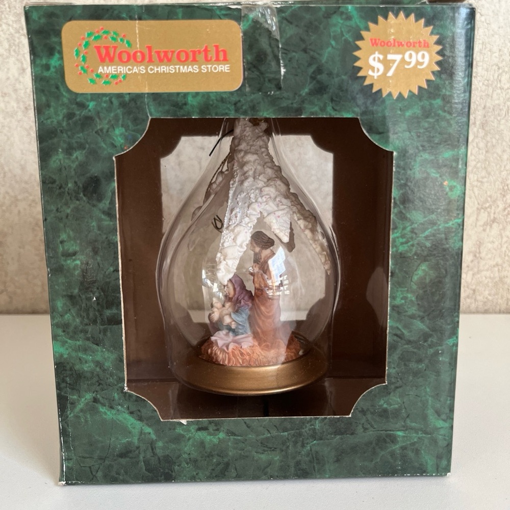 Vintage Woolworth Nativity Scene Glass Ornament in original box